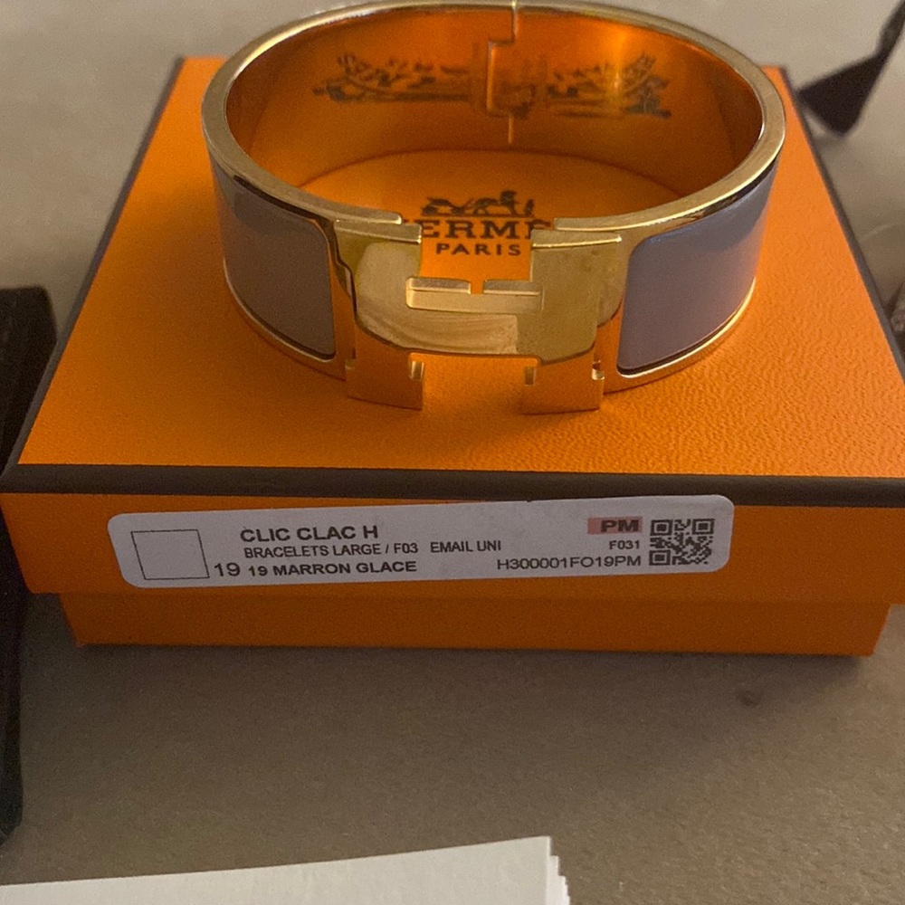 Hermes clic clac H bracelet size PM marron glace color with rose gold ha…